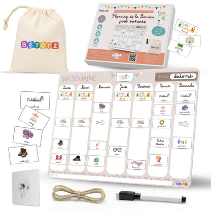 Semainier Enfant Magnétique BETOTZ® – 160 Aimants – Planning Semaine Montessori – Routine & Autonomie Dès 3 Ans