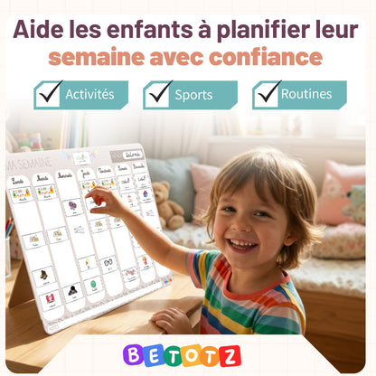 Semainier Enfant Magnétique BETOTZ® – 160 Aimants – Planning Semaine Montessori – Routine & Autonomie Dès 3 Ans