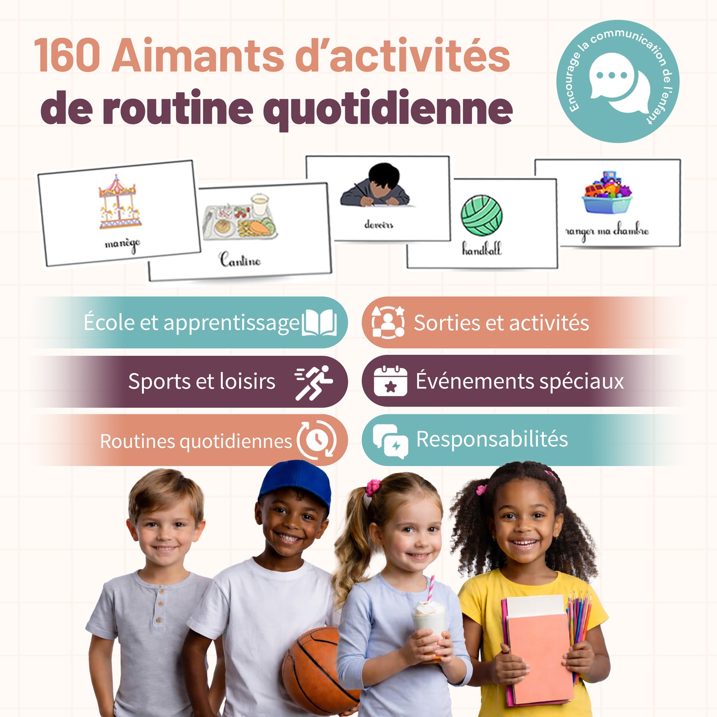 Semainier Enfant Magnétique BETOTZ® – 160 Aimants – Planning Semaine Montessori – Routine & Autonomie Dès 3 Ans